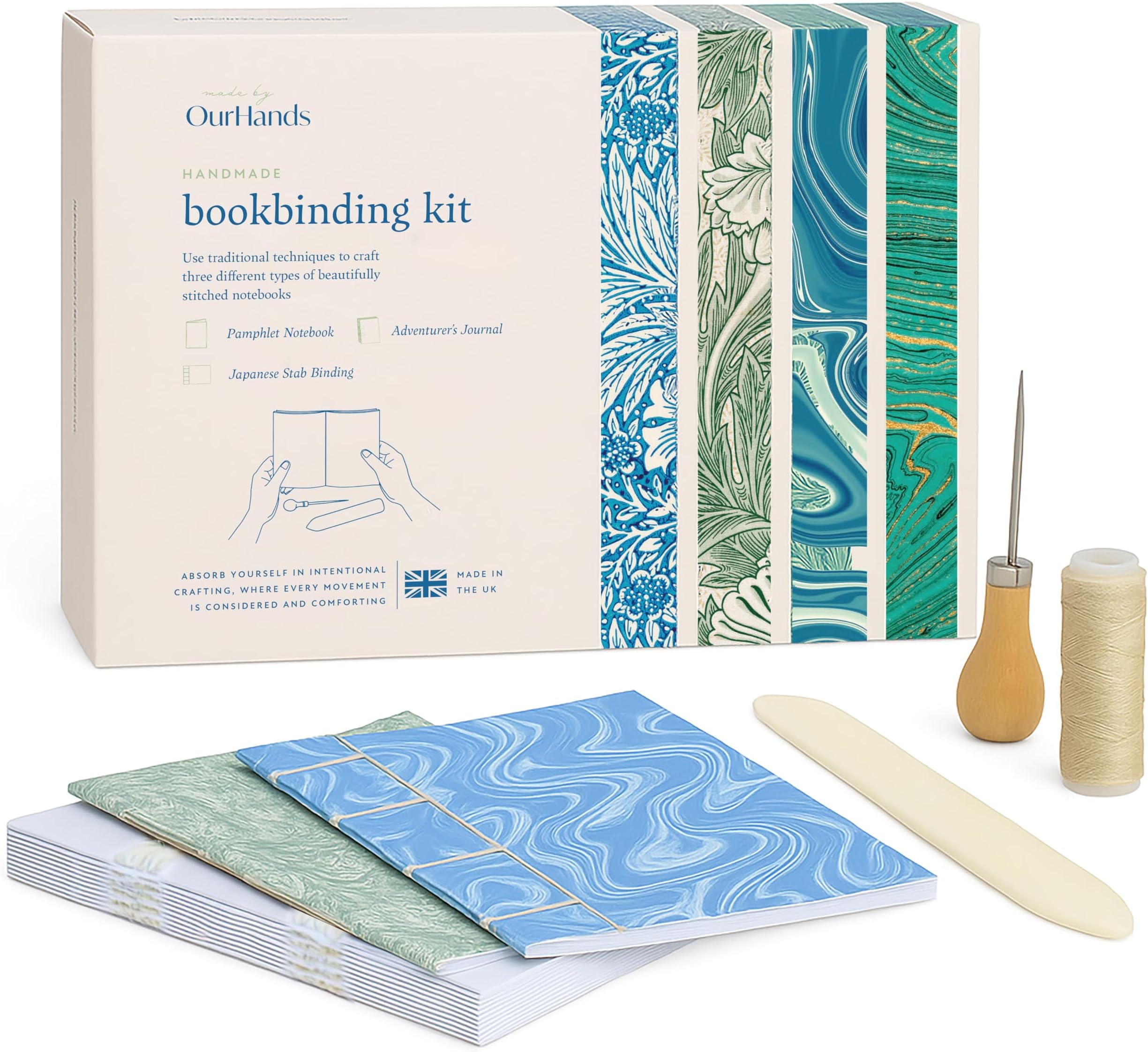 Bookbinding Kit by - Includes Tools, Instructions and Premium Paper to Make Three Types of Notebook