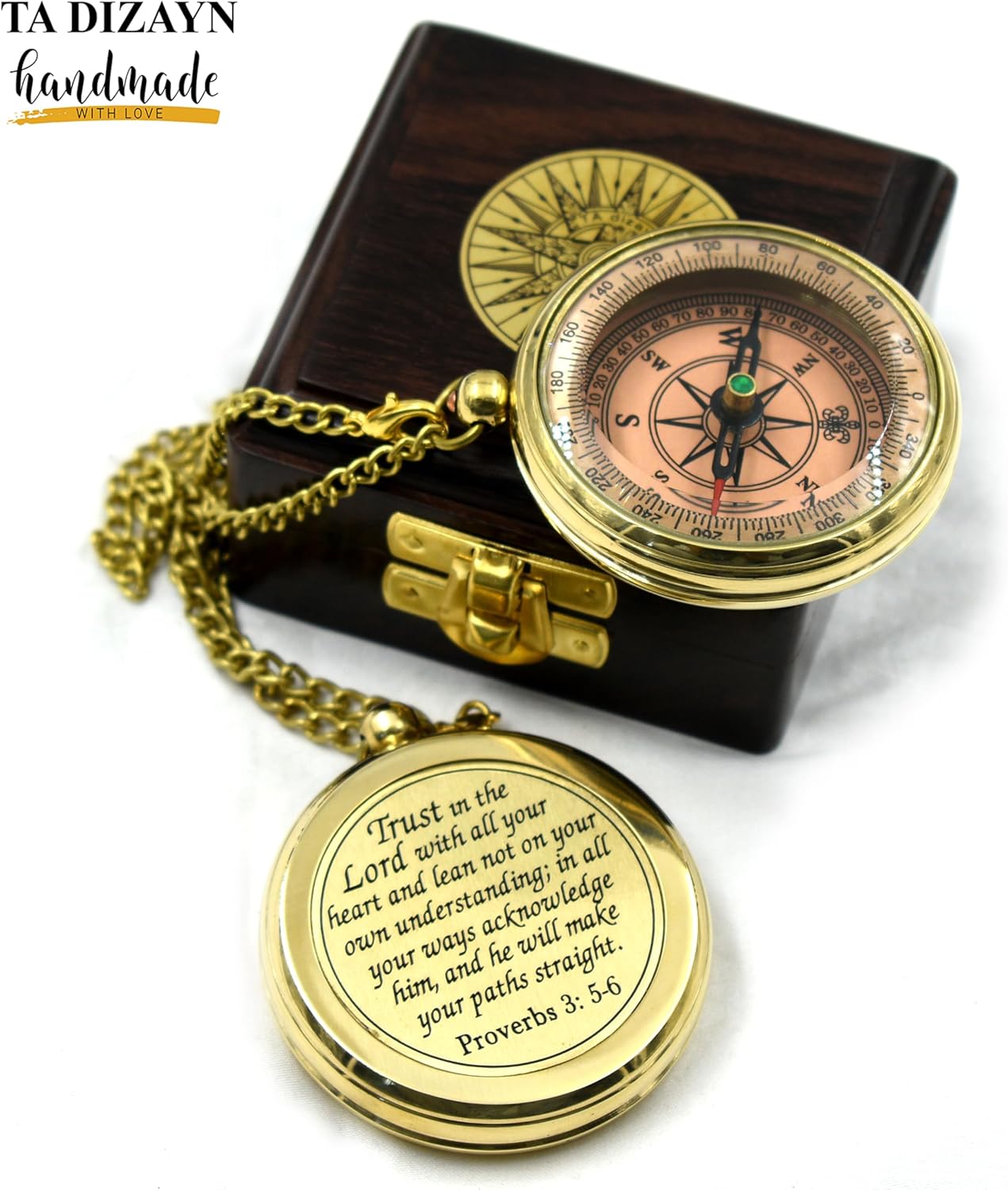 Trust in The Lord With All Your Heart - Proverbs 3:5-6 Quote Engraved Compass With Wooden Box, Greeting Card, Gift Compass, Graduation Day Gifts 2024 for Women Men Boys Girls - Image 9