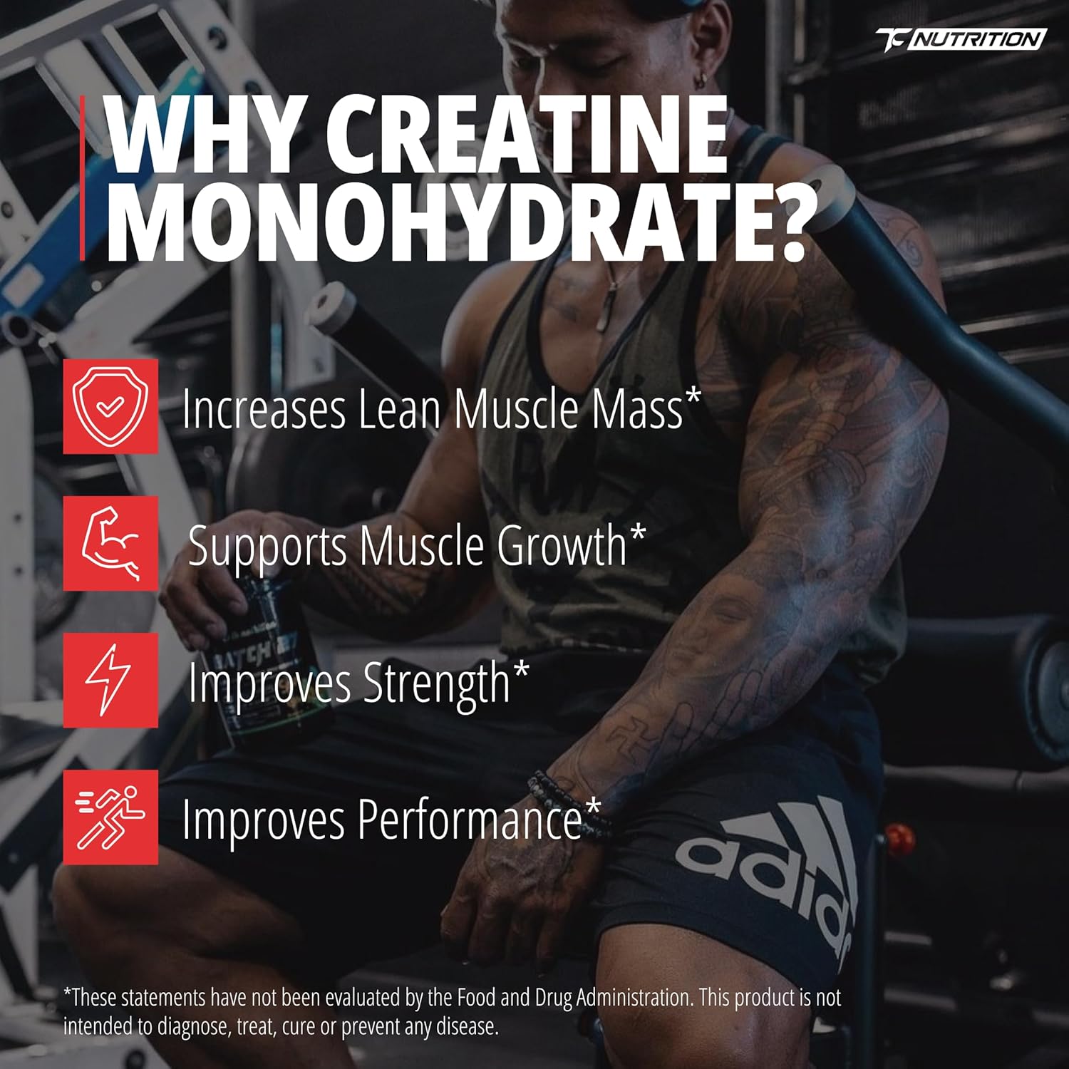 TC Nutrition Creatine Monohydrate Powder 5g - Pure Creatine Powder for Increased Strength, Muscle Growth, Improved Endurance and Performance (200 Servings, Unflavored.)