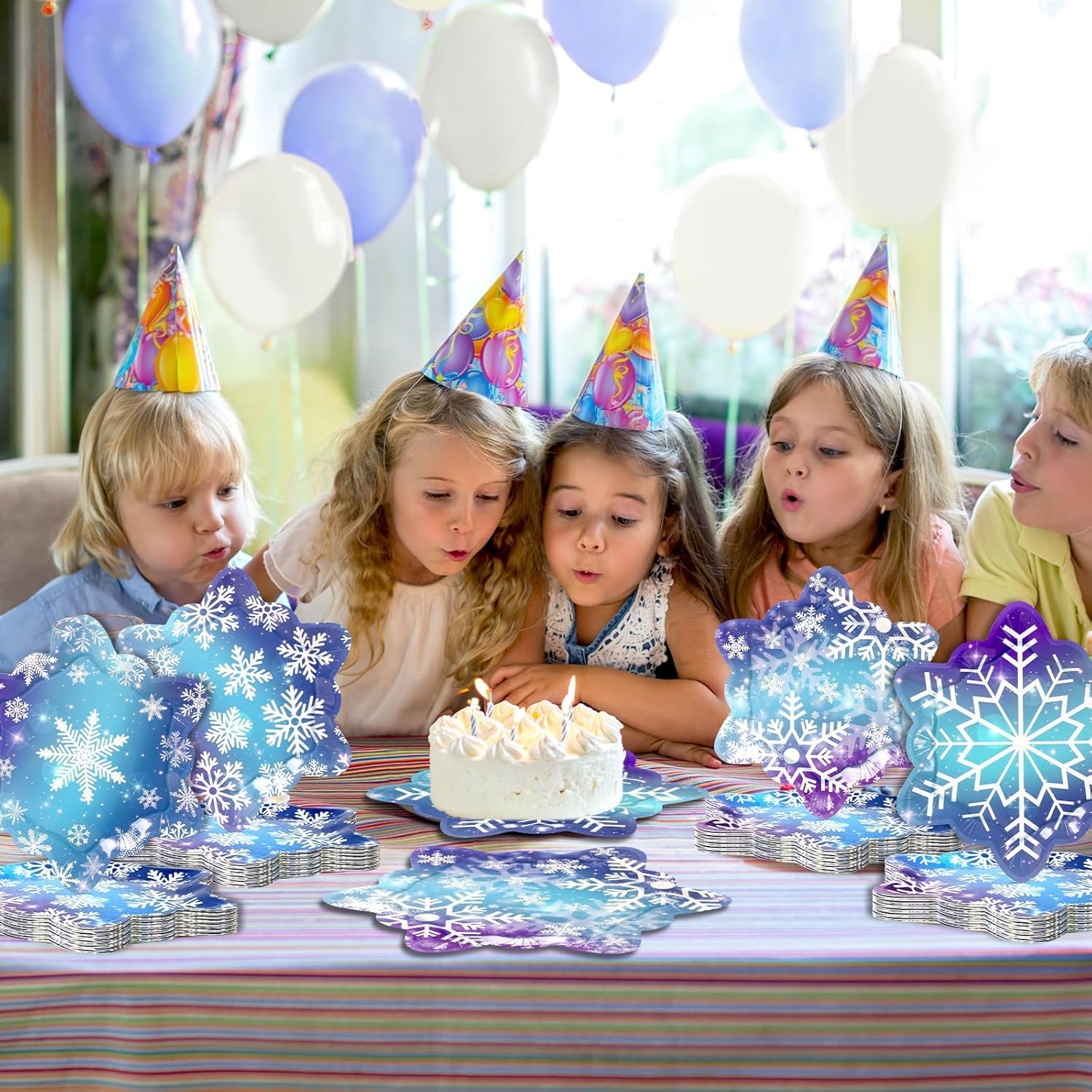 48 Pcs Winter Snowflake Paper Plates Christmas Snowflakes Disposable Plates Snow Party Plate Blue Snowflake Dessert Plate for Xmas Winter Holiday Wonderland Girl Princess Birthday Party Supplies - Image 7