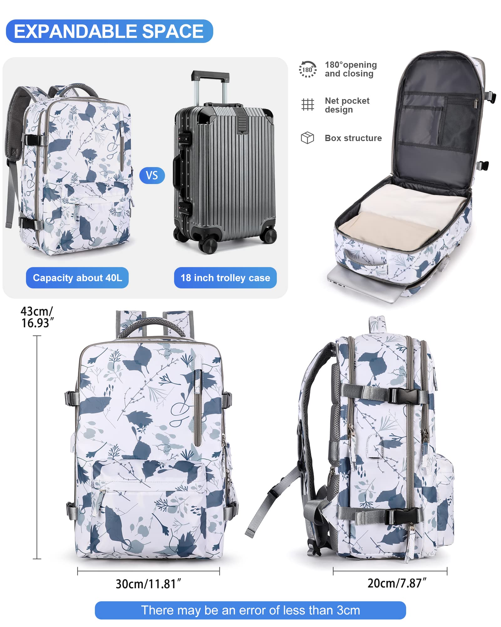 Zaino da Viaggio per Easyjet 45x36x20 Bagaglio a Mano Zaino Borse da Cabina per Ryanair Il Sedile Zaino Aereo Bagaglio a Mano Borsa Cabina Viaggio Zaino Travel Viaggio Casual Daypack