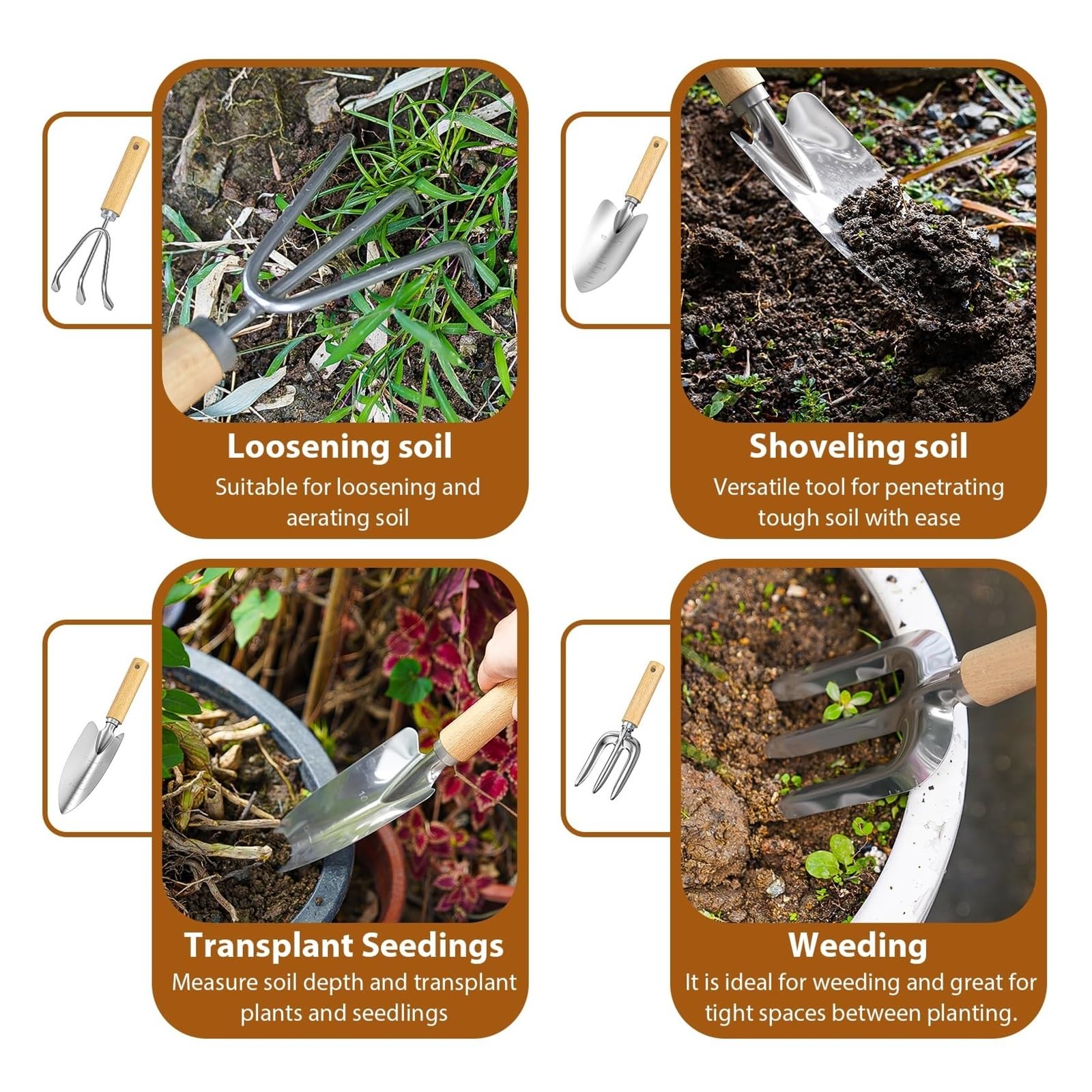 Ensemble D'outils À Main De Jardin en Acier Inoxydable 9 Pièces – for Creuser, Transplanter Et Désherber | avec Sac Rangement Tendance Polyvalent Facile à Utiliser