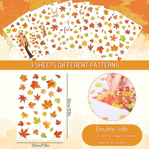 Miniatura 2 de 9 hojas de otoño de Acción de Gracias, hojas de arce con texto en inglés "Hello Autumn Maple Leaves ", calcomanías para ventana para otoño, cosecha