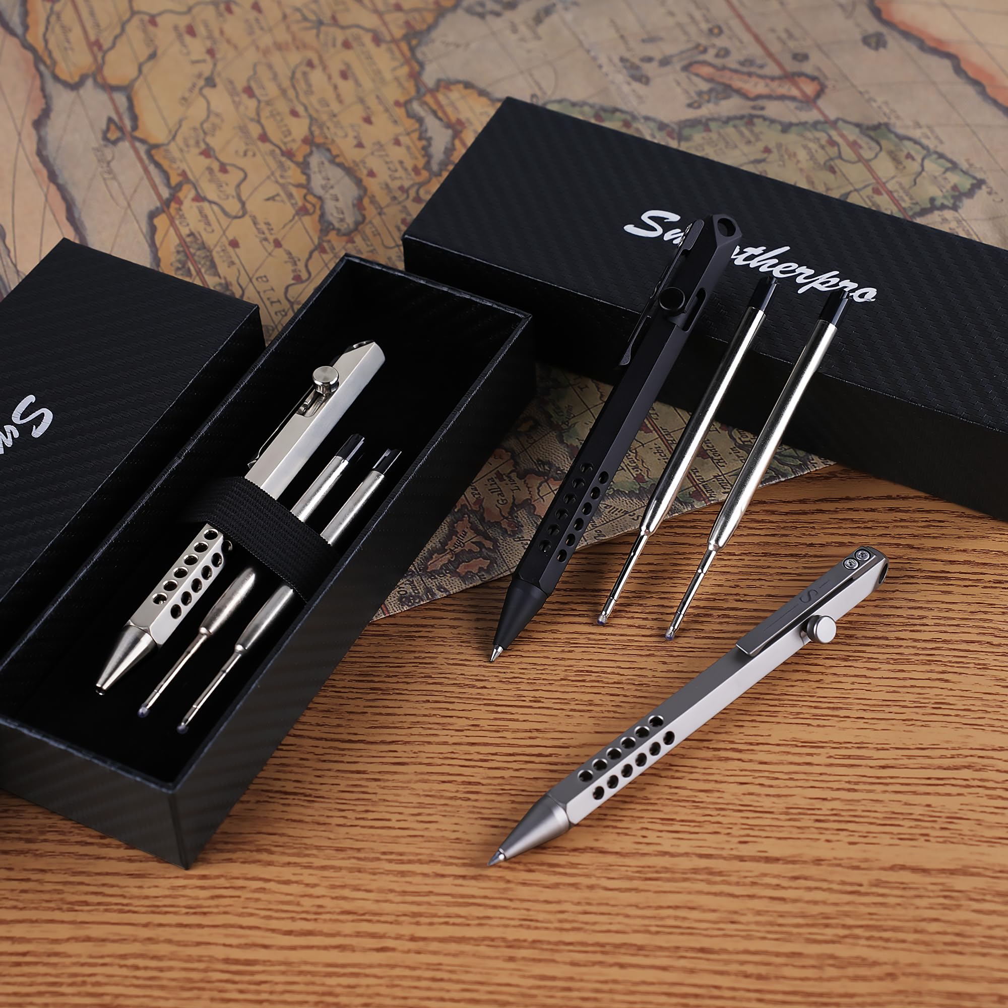 SMOOTHERPRO Sechskant-Kugelschreiber Metall Bolt Action EDC aus Titan | 6-Edge Hollow, Kompatibel mit Fisher Space SPR4-Mine, der Parker-Mine, für Schreiben und Alltäglicher Gebrauch-Schwarz