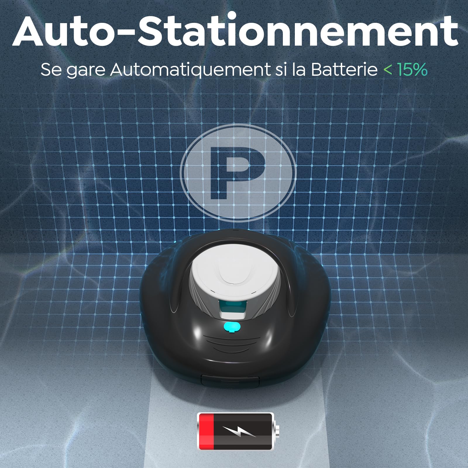 Robot Piscine,Aspirateur Piscine sans Fil,130 Min d'Autonomie | Nettoyeur de Piscine Compact,Stationnement Automatique,pour Piscines Hors Sol Jusqu'à 80 m²,Noir intense