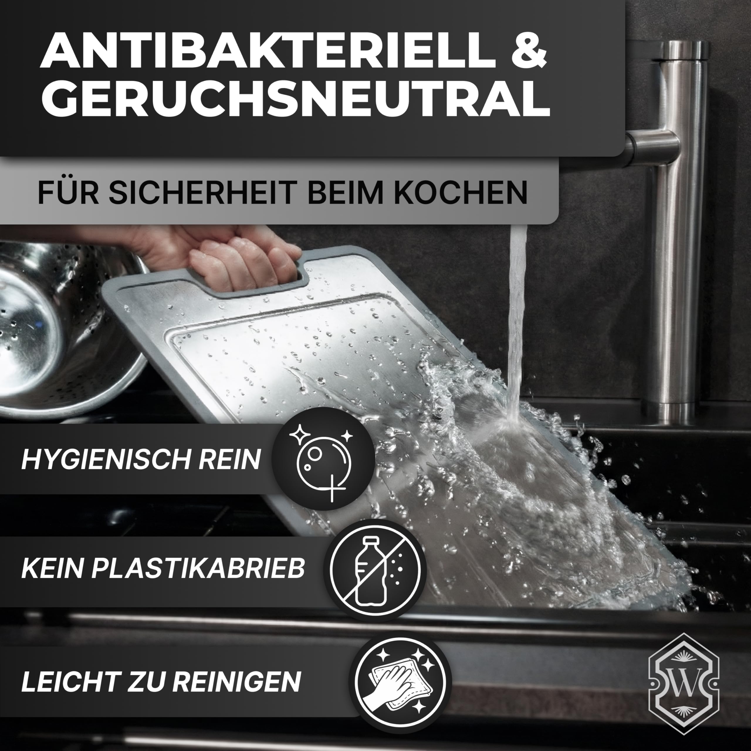 Titan Schneidebrett SET (2 Stück) – 100% Titan, rutschfeste Silikonkante, antibakteriell, kein Mikroplastik - Lebensmittelechte Küchenbretter 36 × 25cm & 29 × 20cm – Langlebig & hygienisch
