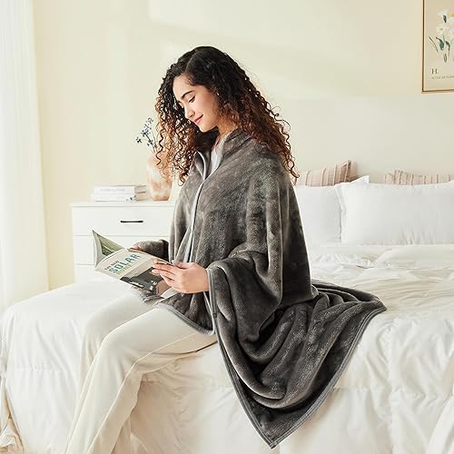 Miniatura 4 de Mellowdy Manta Chal Almohada 2 en 1 con Mangas para Oficina, Trabajo, Hogar (Gris Oscuro, 40x60) - Abrigo Snuggie Poncho Vestible para Adultos, Set