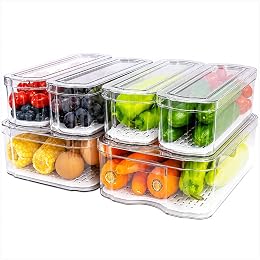 SMRCAD Fridge Organizers and Storage, 6 Pack Clear Freezer Organizer Bins with Lids for Kitchen, Pantry, Refrigerator, Food, Fruit, Vegetable Storage