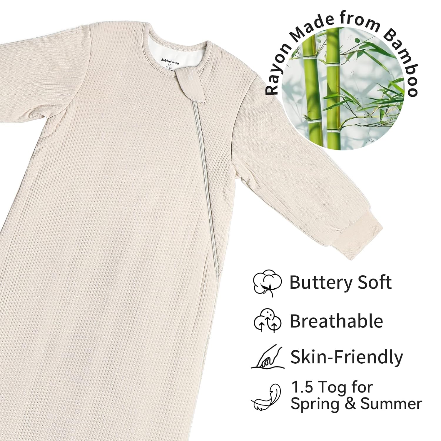 Rayon Made from Bamboo Sleep Sack 0-6 Months Long Sleeve Newborn Sleep Sack 0-3 Months 1.5 Tog Winter Baby Wearable Blanket With 2-Way Zipper Unisex Sleeping Bag for Babies - Image 2