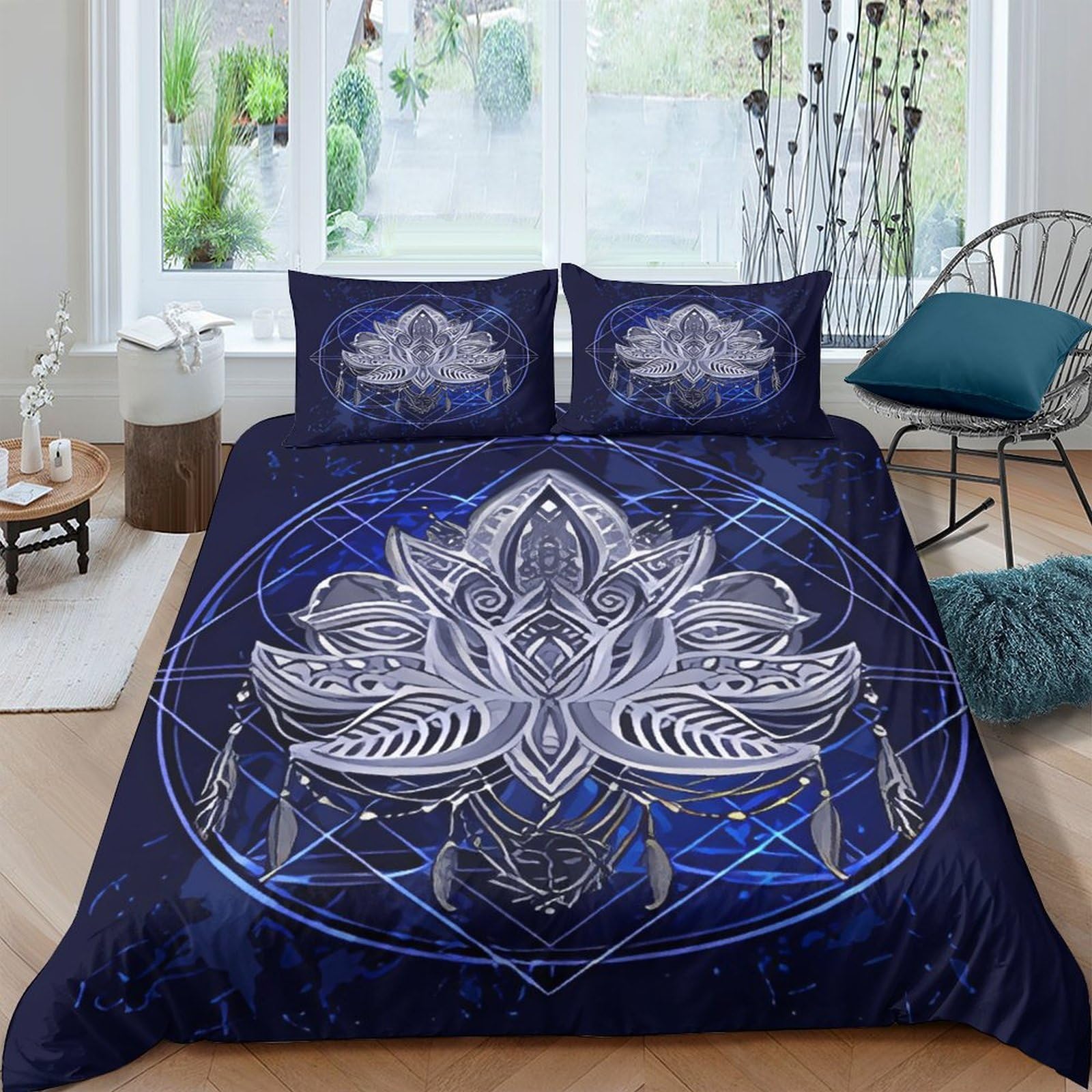 Ctjqhvkz Style-2 3D Printed Mandala Dreamcatcher Fitted Sheet Microfiber Soft Blue Bed Cover For Bedroom Dorm Decoration Mattress Protection Single（135X200cm）