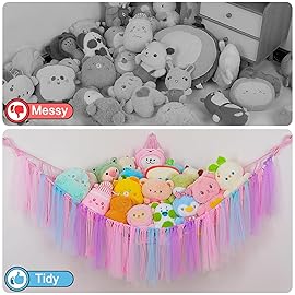 FIOBEE Stuffed Animals Net or Hammock with LED Light, Toy Hammock Hanging Stuffed Animals Storage Organizer Holder Room Dcor for Nursery Kids Bedroom