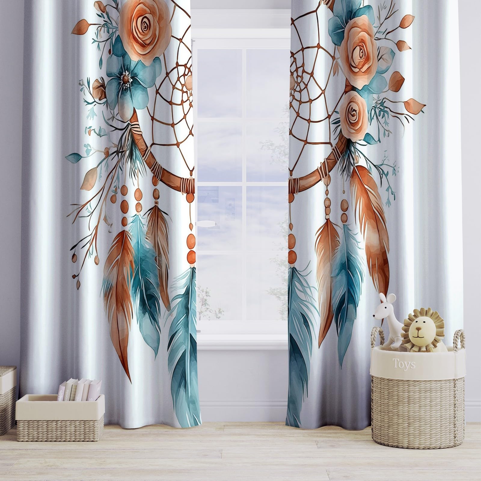 Weiß Vorhänge Aquarell-Traumfänger Gardinen mit Ösen, Vorhang Blickdicht, Verdunklungsvorhänge, Schiebevorhänge, Schlafzimmer Wohnzimmer & Kinderzimmer Deko, Blackout Curtain 2er Set H215 x B110 cm