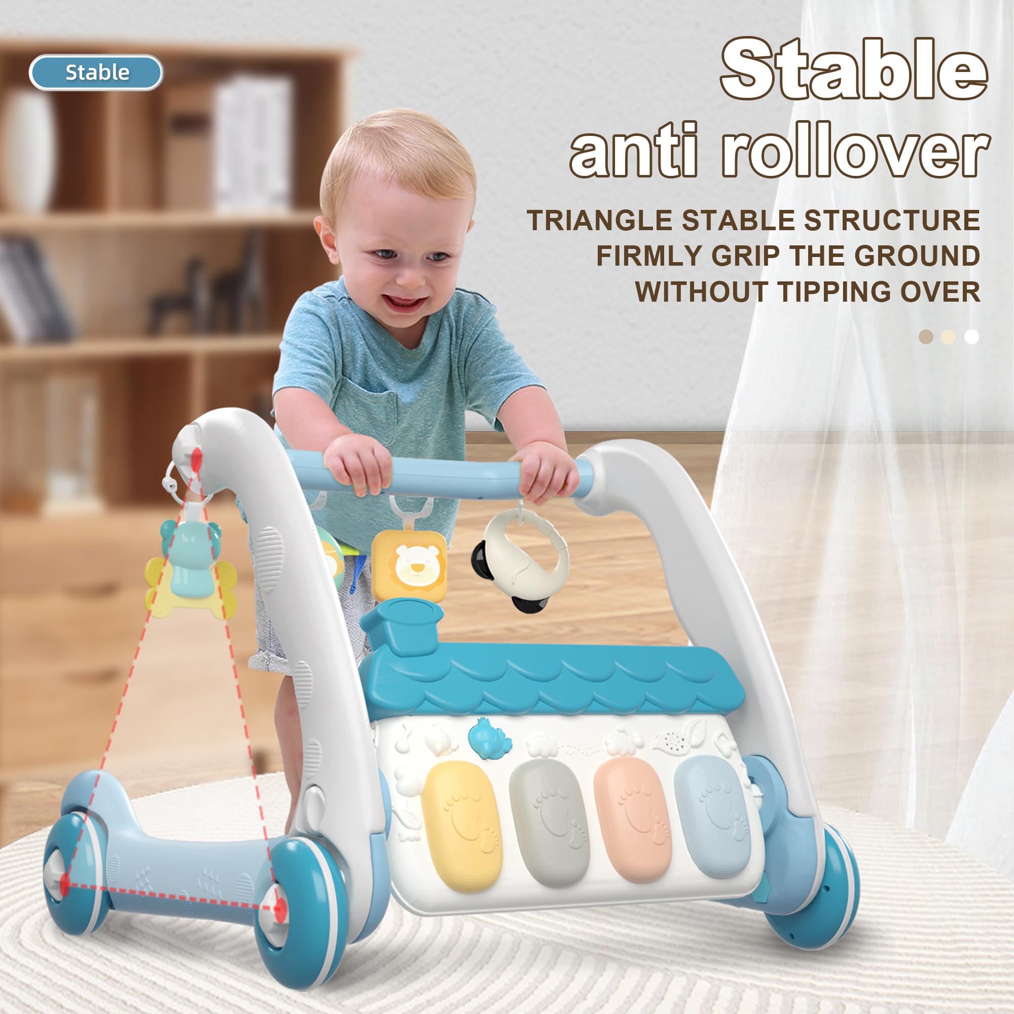 Gimnasio de actividades y centro de actividades 2 en 1 con tapete de juego de piano para bebés (Blue)