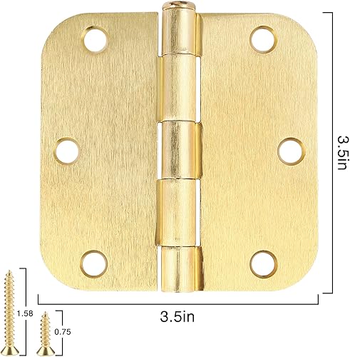 Miniatura 2 de Bisagras de puerta de latón satinado de 3.5 x 3.5 pulgadas, bisagras de puerta doradas interiores para puertas, paquete de 18 bisagras de puerta de