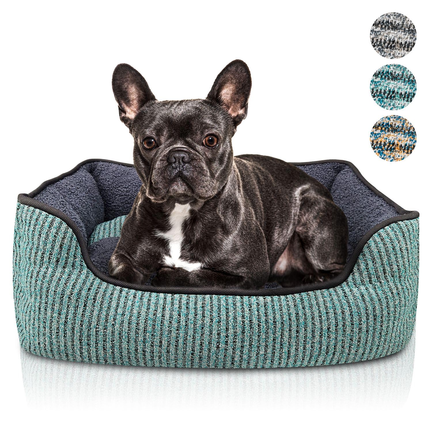 bluzelleDog Bed for Medium Sized Dogs, Dog Sofa Dog Basket Cat Bed, Removable Cushion Pillow, Washable Pet Bed with Anti Slip Mat Bottom, Striped Fabric & Plush Teddy Fur Fleece, Size M, Color:Green