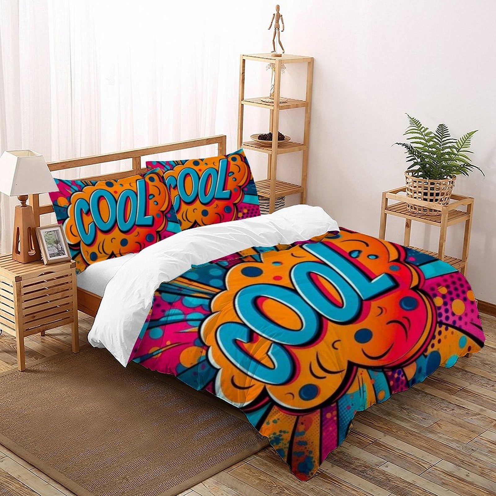 Housse de couette microfibre douce et anti-plis graffiti sauvage lit double 200x200