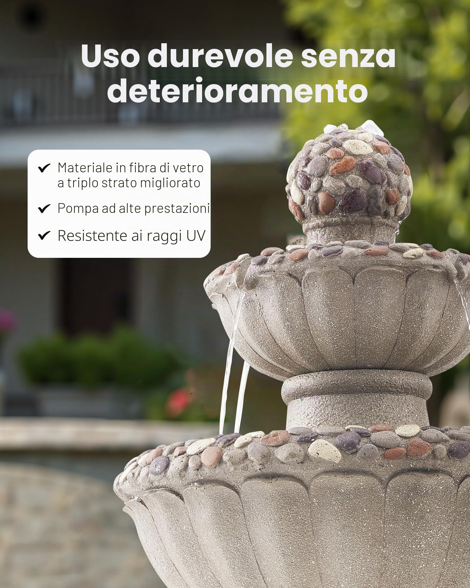 VEVOR Fontana da Esterno, Fontana e Cascata da 480 x 480 x 927 mm, Fontane in Fibra di Vetro e Resina a 2 Livelli con Base in Roccia da Pavimento e Pompa, per Esterni, Interni, Giardino, Casa