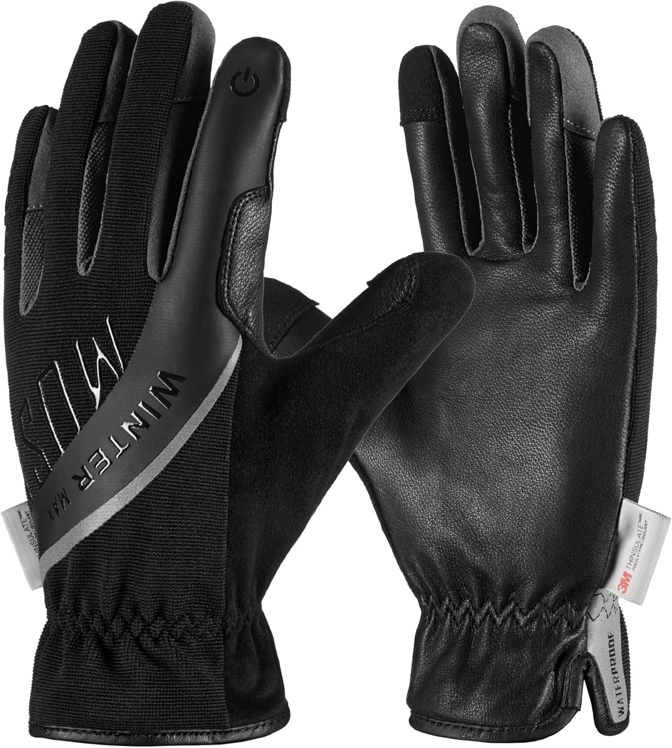 COOLJOB Waterproof Winter Sports Work Gloves for Men, Genuine Goatskin Leather with Fleece Lining, Thinsulate Warm Gloves for Freezer Below Zero