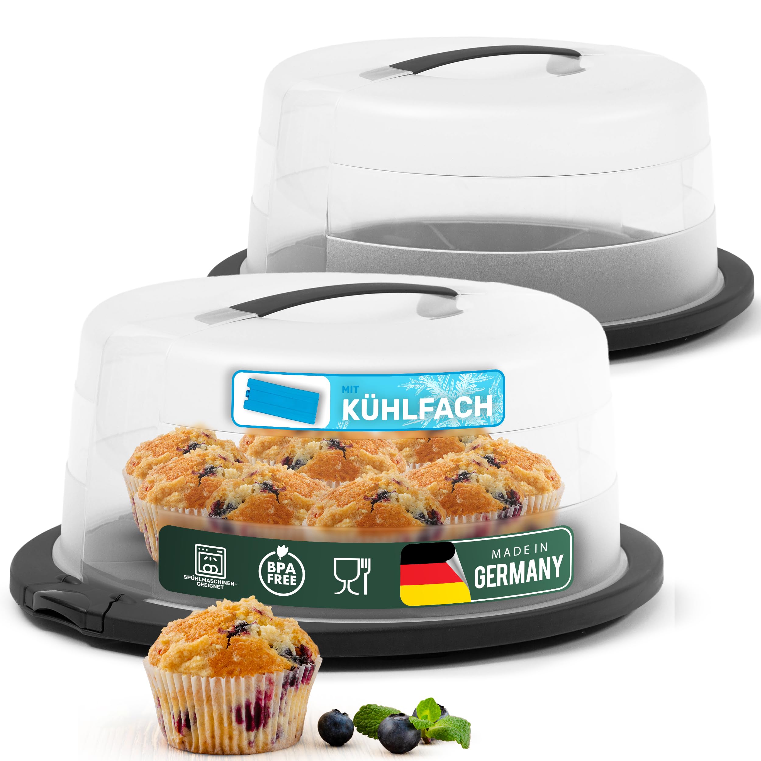Novaliv Kuchen-Transportbox mit Kühlfach und Muffin-Behälter Rund 38 x 33,5 x 17,5 cm Variante