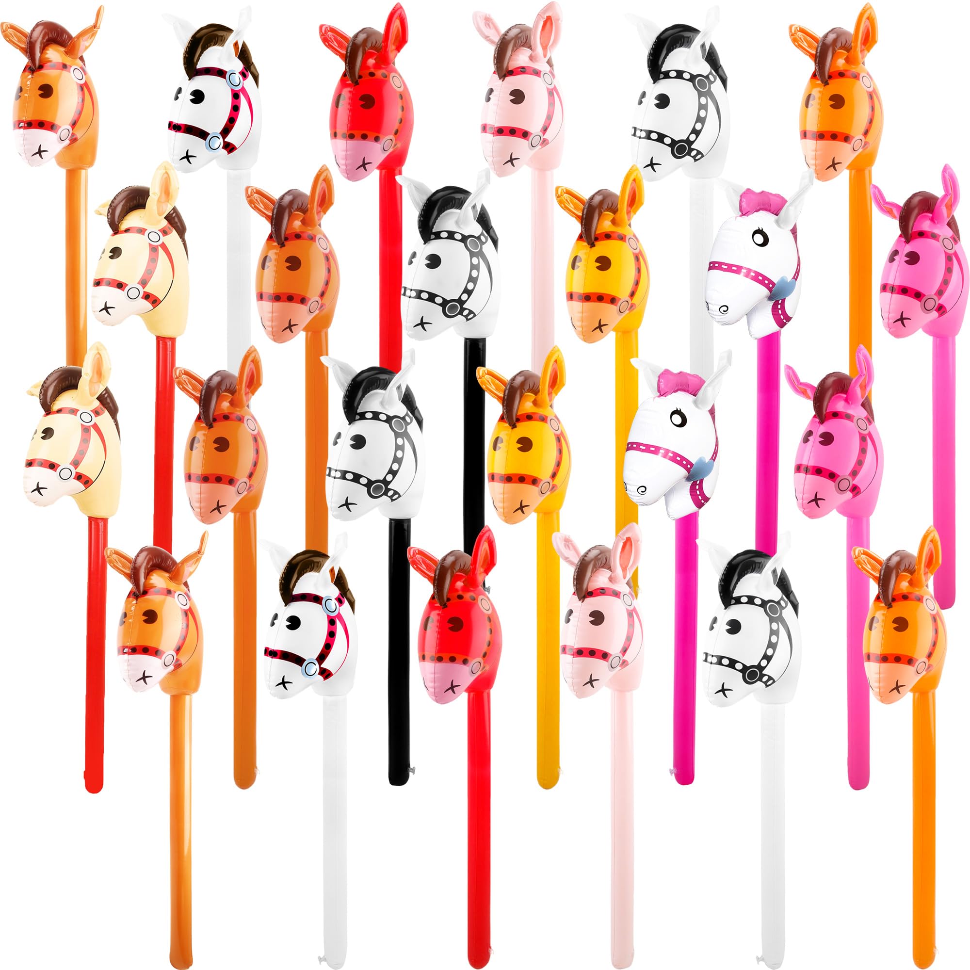 24 Pack 40 Inch Inflatable Stick Horse Cute Blow Up Pony Stick Inflatable Horsehead Stick Balloon for West Cowboy Themed Party