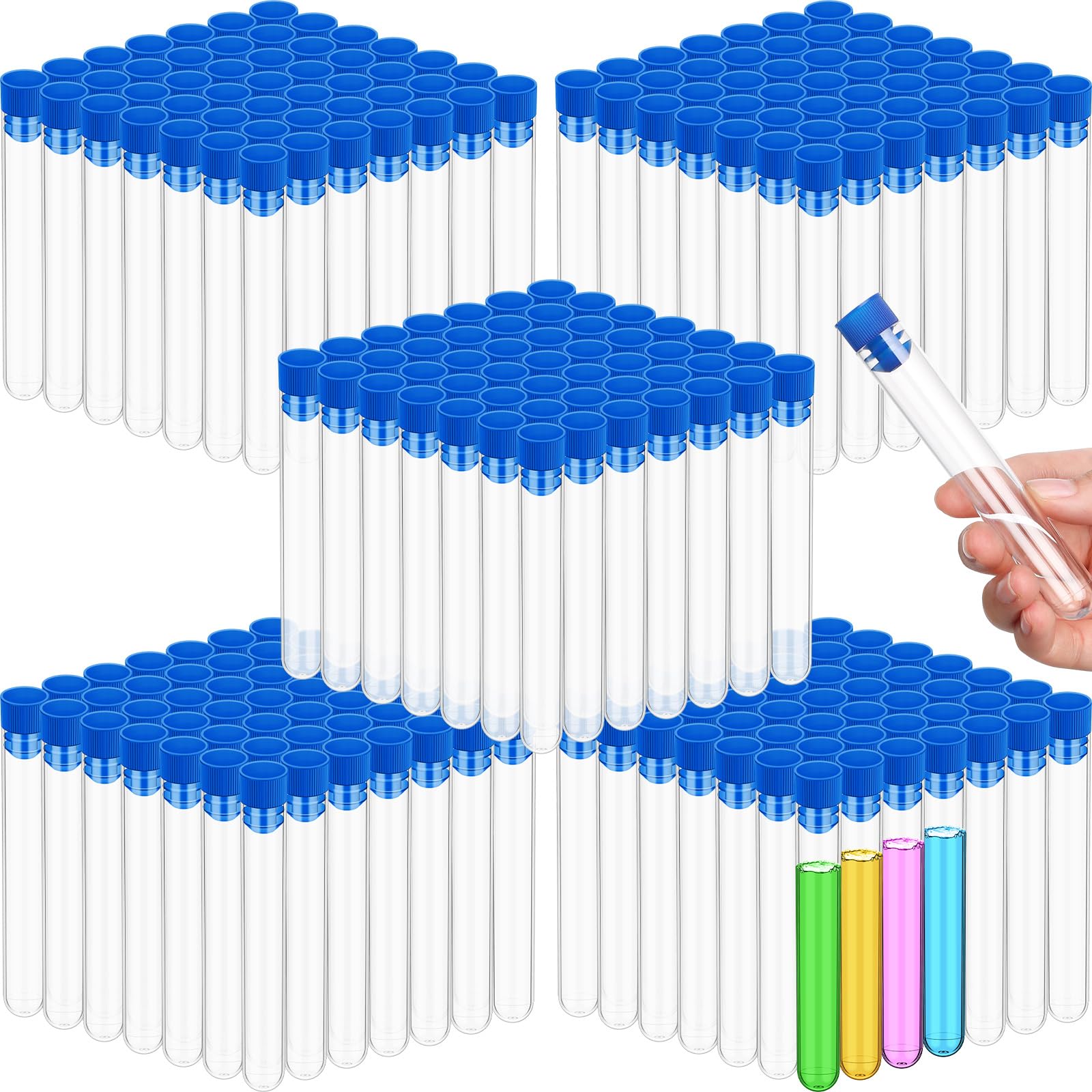 Xuhal 500 provette da 10 ml, in plastica trasparente, con tappo, 16 x 100 mm, piccola propagazione per esperimenti scientifici, propagazione delle piante, in polvere, spezie, caramelle (coperchio blu)