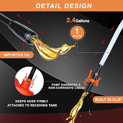 Miniatura 10 de Bomba de transferencia de combustible portátil, punta de empuje, bomba de sifón eléctrica a batería para transferir gasolina, combustible, diésel y