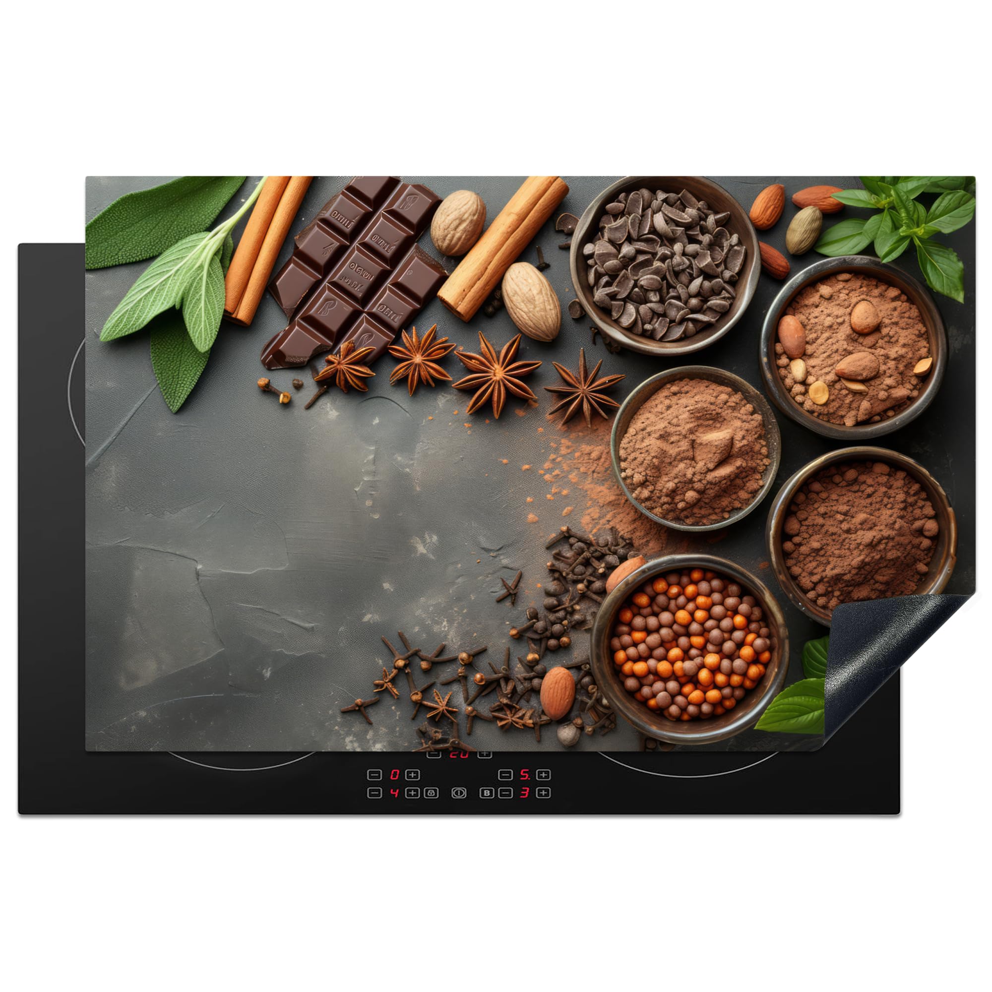 KitchenYeah© Induction Hob Cover Protector Mat 20.5"x31.5" / 80x52 cm Kitchen Universal Ceramic Covers for Electric Cookers Vinyl Spices - Chocolate - Concrete - Spices - Cocoa — image 1