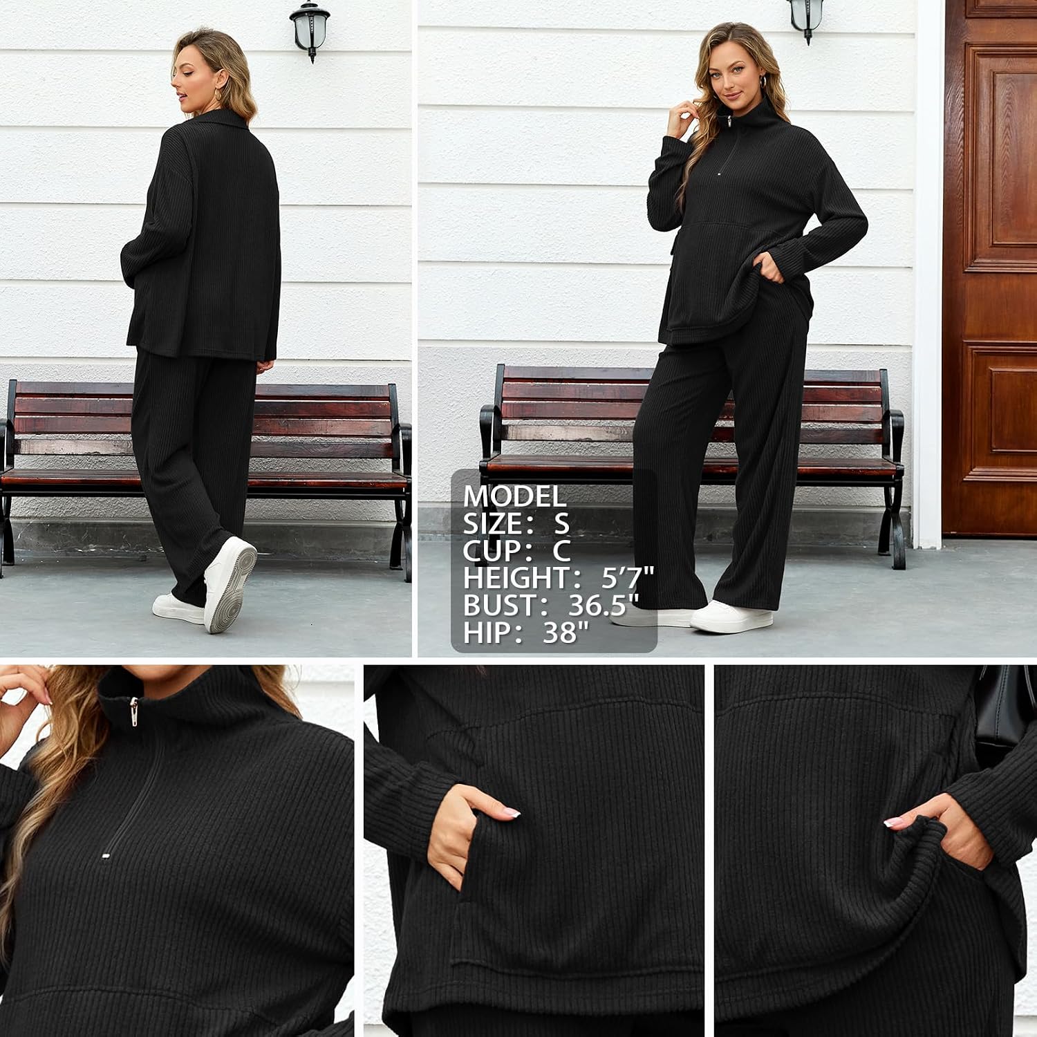GINKANA Maternity 2 Piece Outfits Sweatsuits Zip Sweatshirt Wide Leg Pants