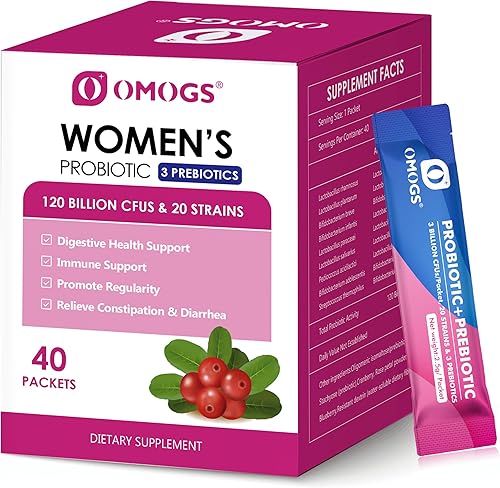 OMOGS Probiótico para mujeres, 120 mil millones de UFC, 18 cepas, con 3 prebióticos y extracto de arándano, ayuda para el refuerzo inmunológico,