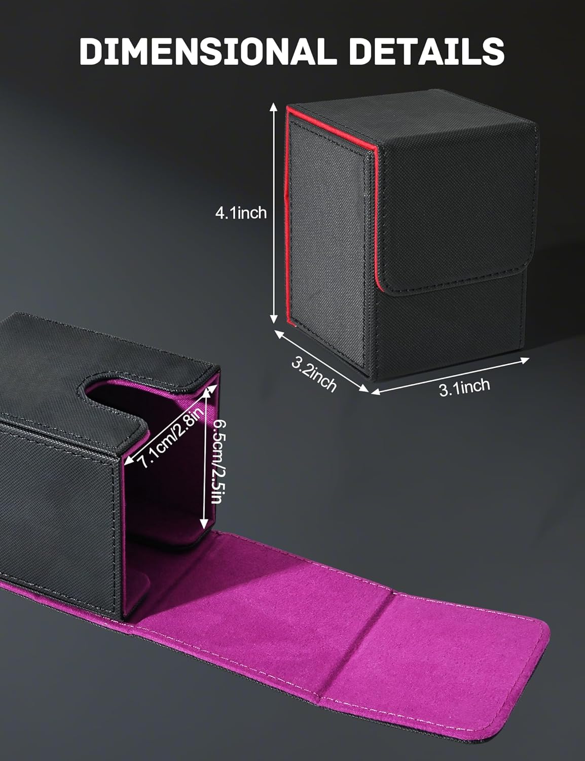 Card Deck Box for MTG, Card Deck Box for MTG, Trading Card Storage Box Holds 100 Single-Sleeved Cards Suitable for TCG/CCG/PTCG/EDH/Magic/Sport Cards (Black&Purple)