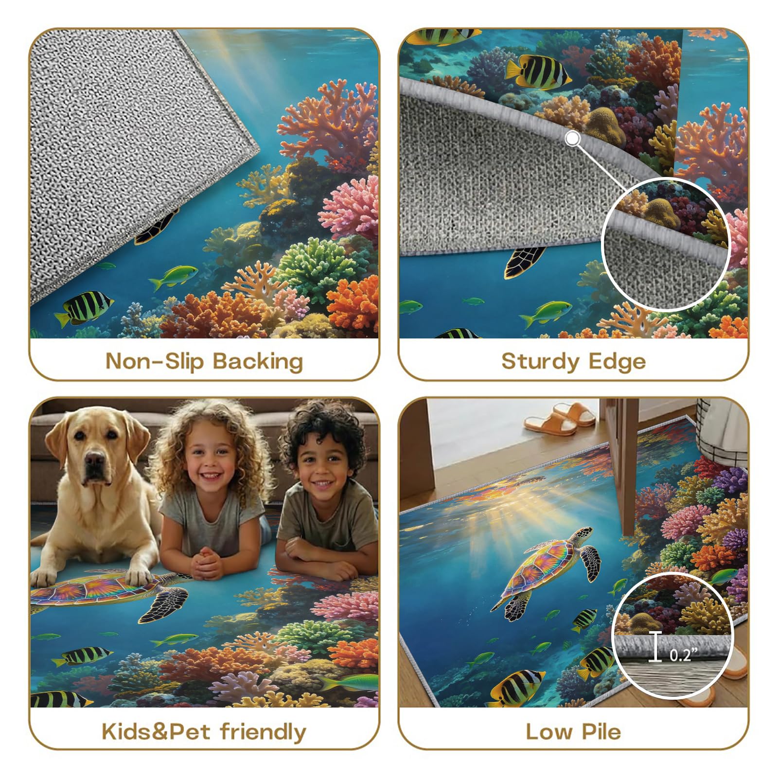 Ozean Teppich 90x120cm Bunte Regenbogen Schildkröte Kinderteppich