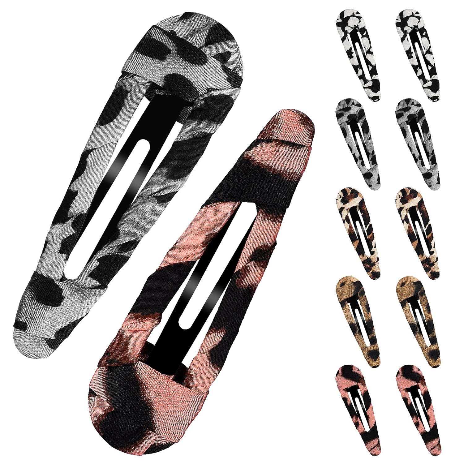 COZEASY Handmade Assorted Satin Wrapped Snap Hair Clips, 10 pcs 3.2" Stylish No Slip Woven Pattern Fabric Barrettes, No Hair Catching or Rip out for Girls Kids Teens Women Thick Hair (Multicolor 3) : Beauty