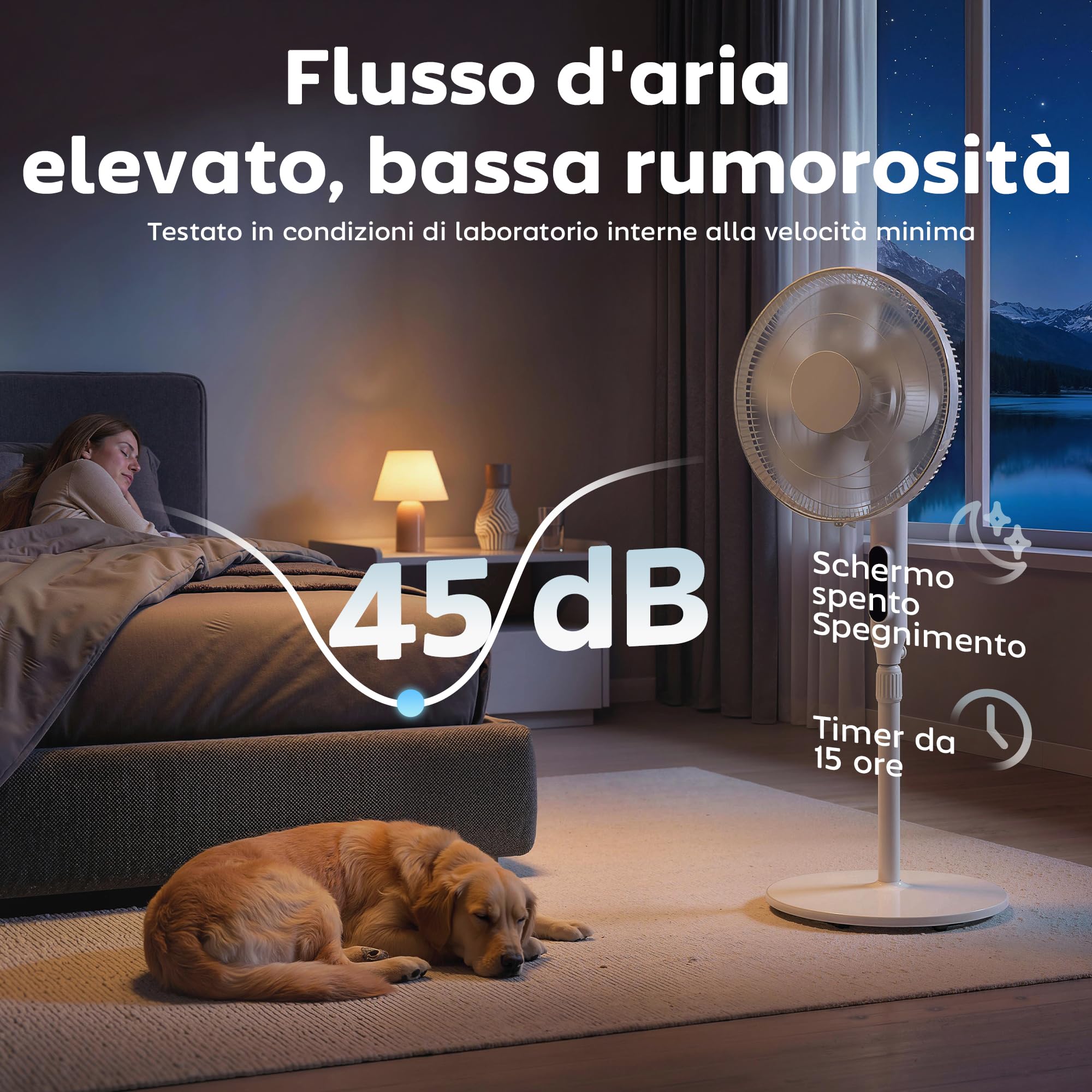 HOMCOM Ventilatore a Piantana 45 cm con Telecomando, 3 Velocità, Altezza Regolabile, Timer 15h, WIFI Controllo, Oscillante, Ventilatore da Terra per Camera, Bianco
