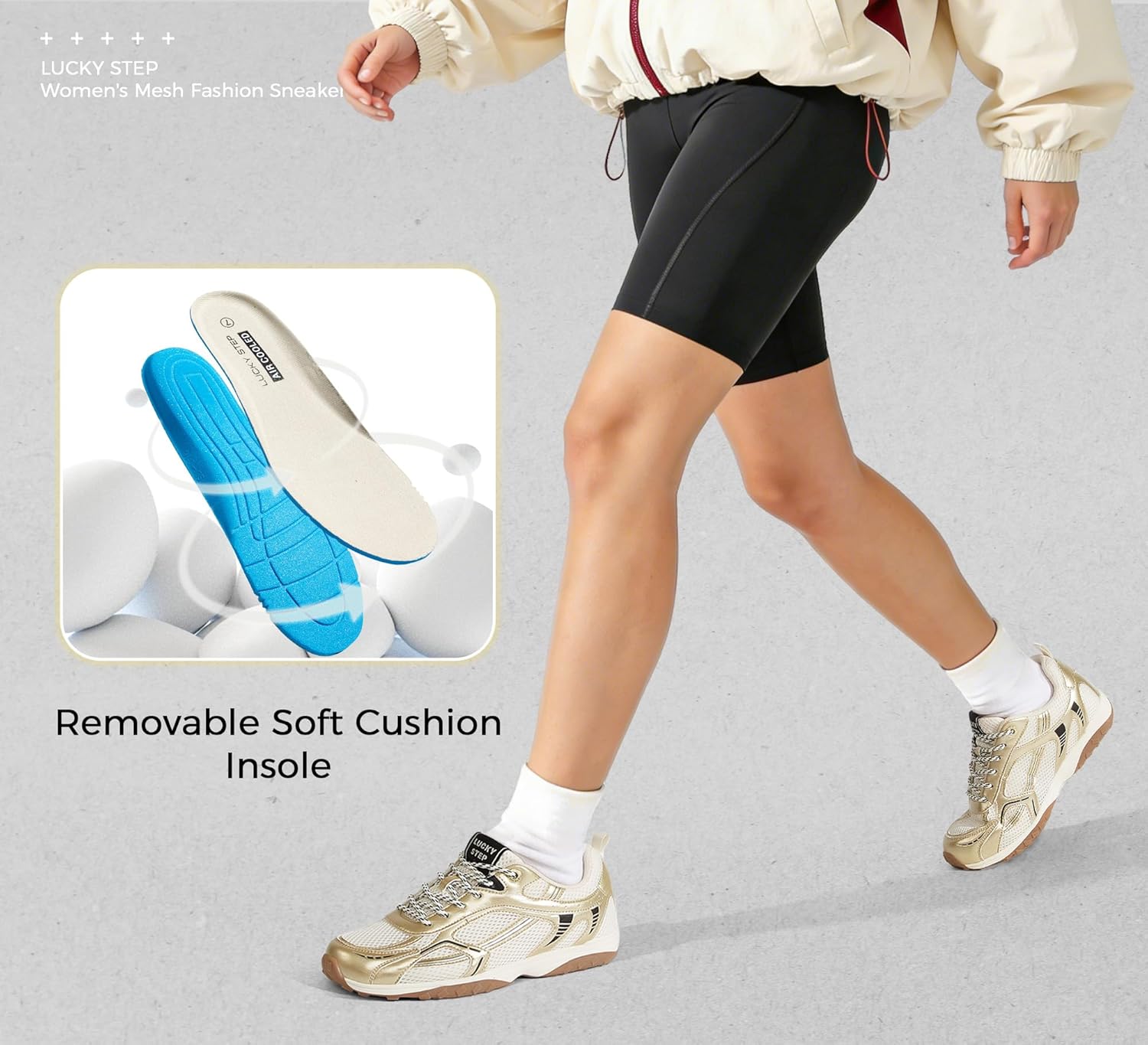 LUCKY STEP Women's Mesh Fashion Sneakers - Casual Non Slip Walking Shoes - Comfortable Breathable Tennis Running Shoe