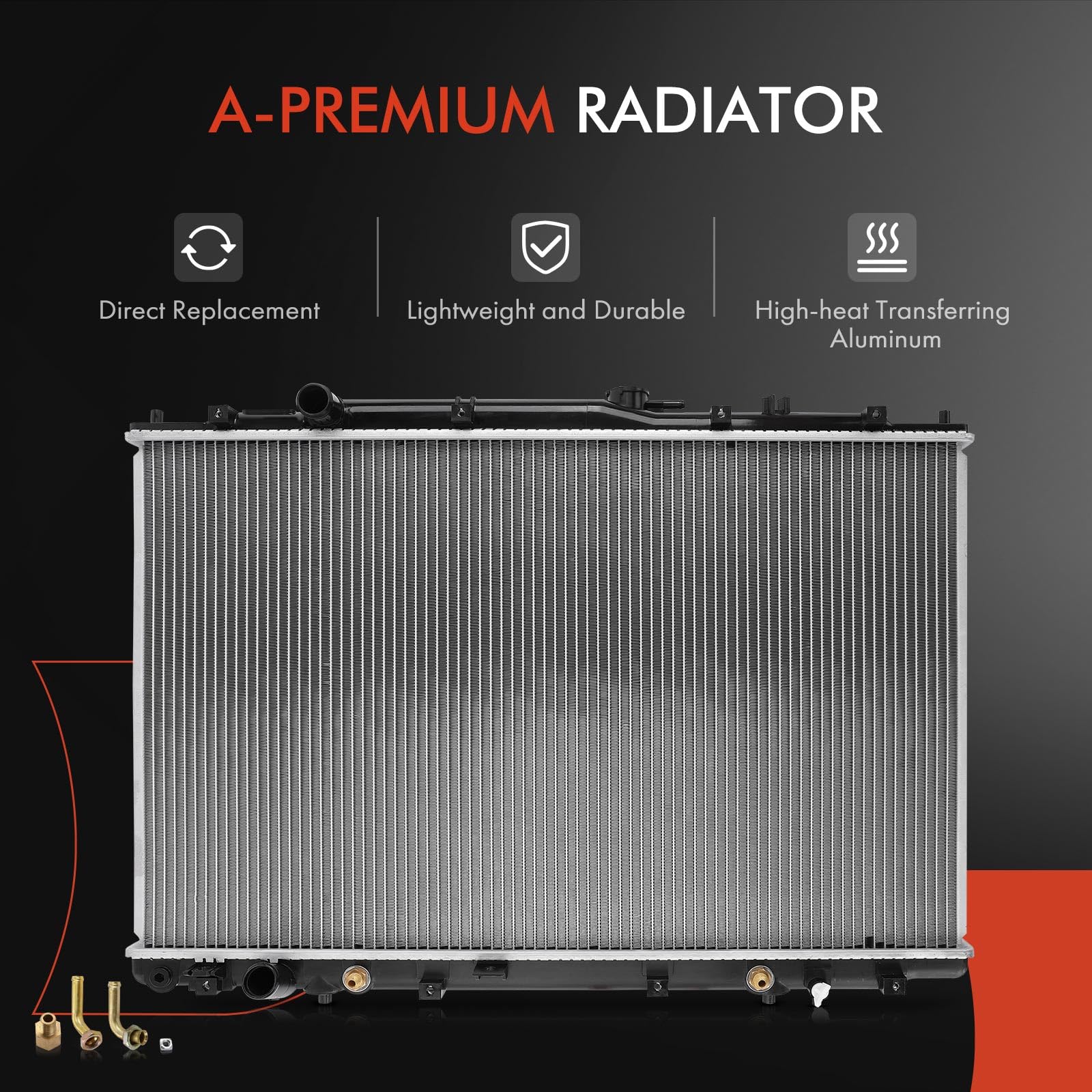A-Premium Engine Coolant Radiator Assembly with Transmission Oil Cooler Compatible with Acura MDX 2003-2006 & Honda Pilot 2005-2008, Automatic Transmission, Replace# 19010RDJA51, 19010RDJA52