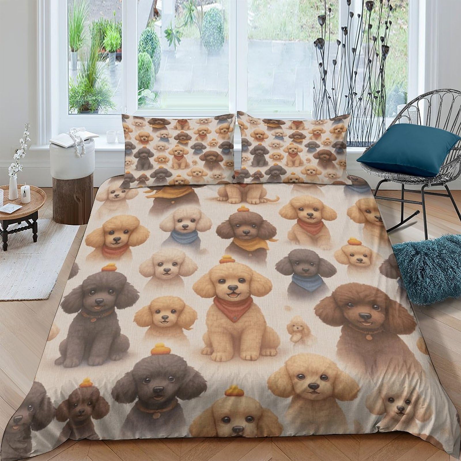 Ctjqhvkz Style-6 3D Printed Poodle Dog Pattern Fitted Sheet Microfiber Soft Anti-Slip Bed Cover For Bedroom Guest Room Decor Single（135X200cm）