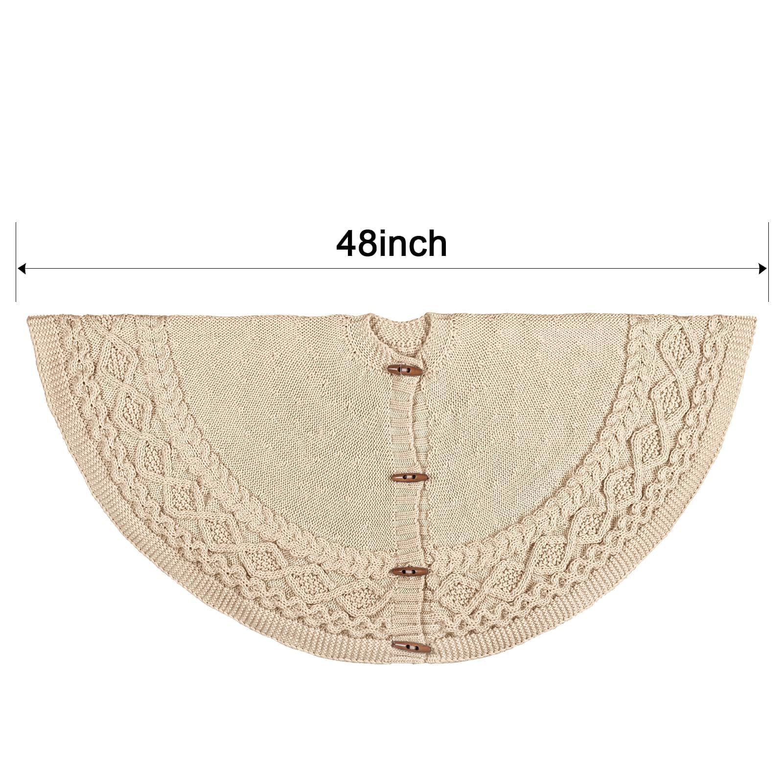 LimBridge Knitted Christmas Tree Skirt: 48 Inches Beige Tree Skirt, Diamond Cable Knit Combo Edge Thick Rustic Christmas Tree Decorations, Christmas Decor Xmas Holiday Home Party Decorations