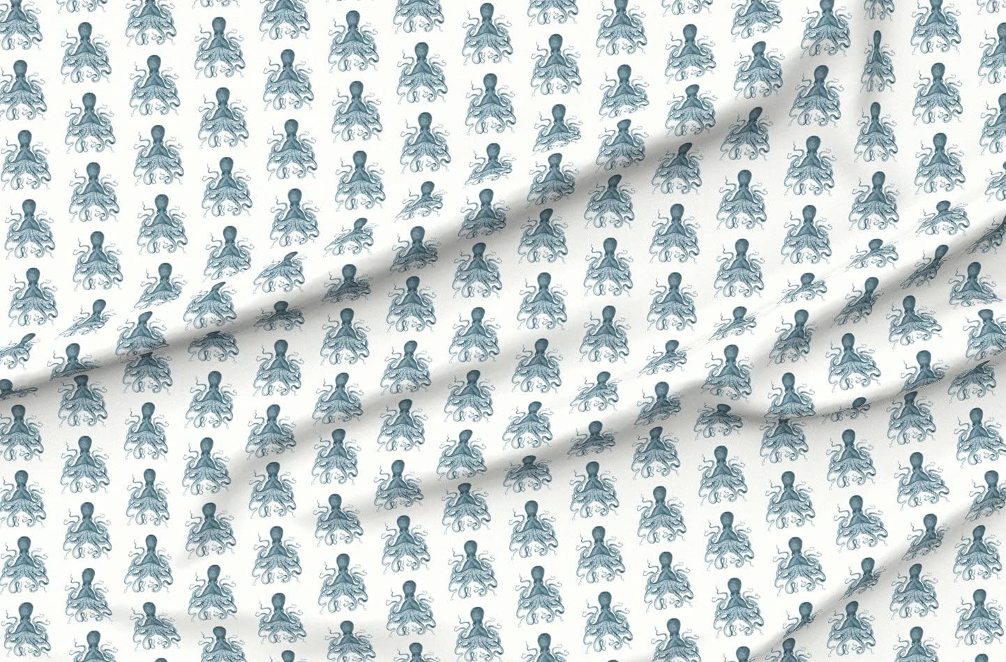 Spoonflower Fabric - Octopus Sea Vintage Blue Coastal Nautical Theme Decor Ocean Beach Printed on Cotton Poplin Fabric by The Yard - Sewing Shirting Quilting Dresses Apparel Crafts