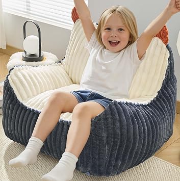 Kisoy Bean Bag Chair, Bean Bag Sofa with Memory Foam Filler for Boys and Girls Soft Faux Fur Fabric Floor Chair for Gaming, Reading Relaxing,Grey