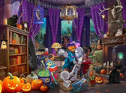 CGRLVDXW Rompecabezas de 500 piezas para adultos, rompecabezas de Halloween, rompecabezas grande y divertido de bruja es momia, rompecabezas de 500