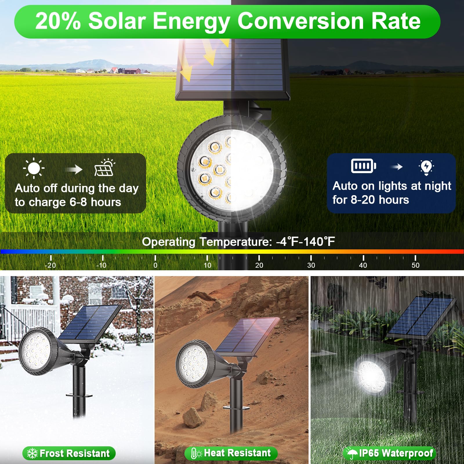 Tadyreal Luci solari per esterni, impermeabili, regolabili a 180°, per cortile, 4 modalità di illuminazione, faretti ad energia solare, per vialetti, giardini, pareti esterne, piscina, portico