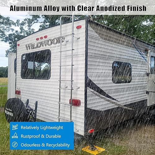 Vista 5 de Escalera universal exterior para caravana, escalera de aluminio para remolque de viaje de 7.6 pies y 8.4 pies, capacidad de 250 libras, color negro