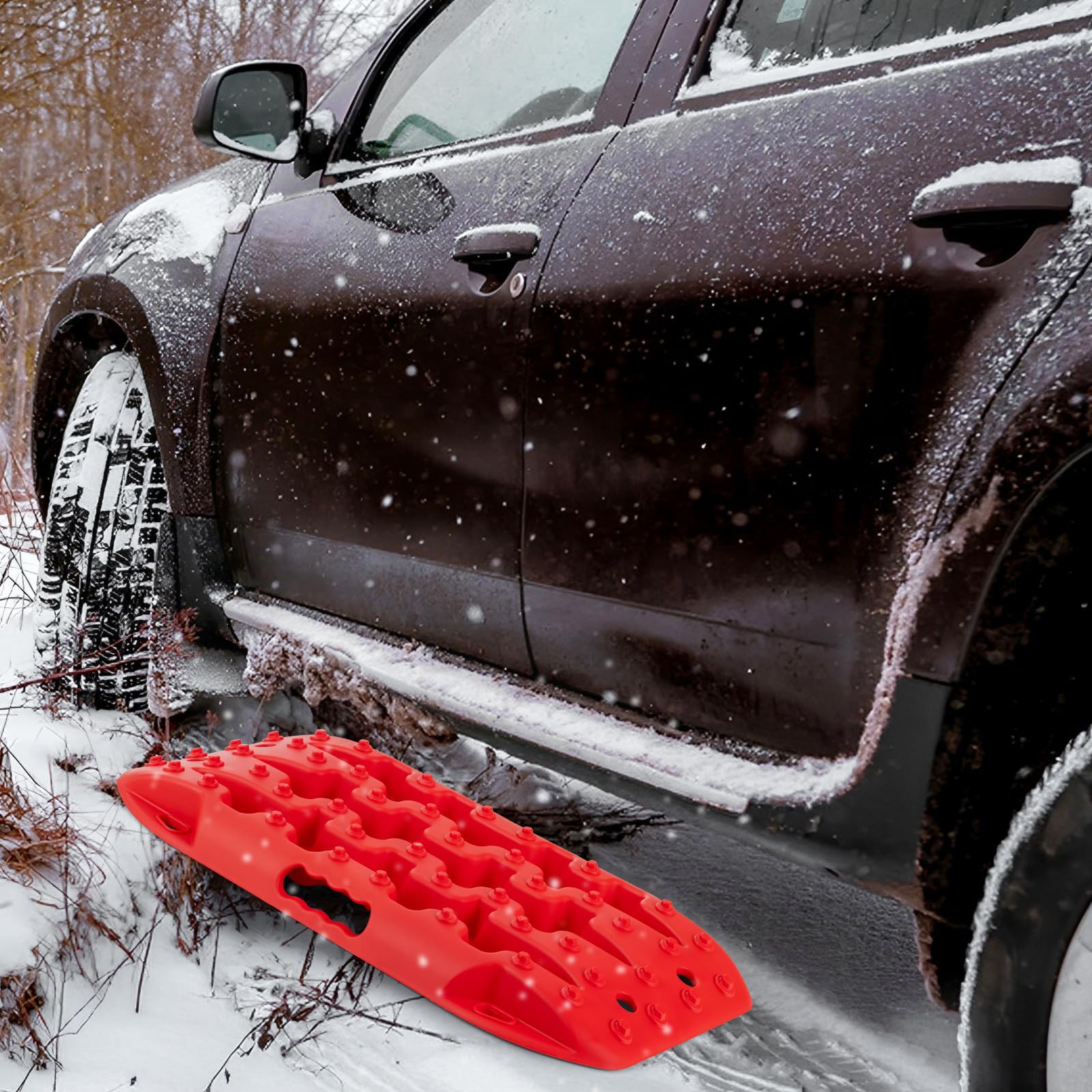 SOARS Lot de 2 Tapis de Traction Tout-Terrain, Planche de Récupération pour Boue, Sable et Neige, Charge Maximale 10 T, pour Voiture Tout-Terrain, Camping-Car, Camion, 58 x 31 x 6 CM, Rouge