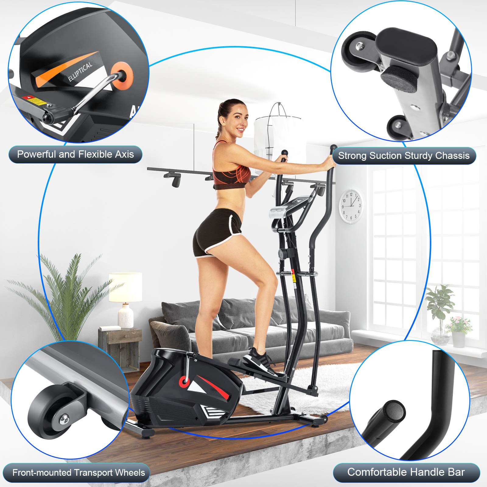 Profun Rowery Eliptyczne i Orbitreki,10 Poziomów Rezystancji, Pomiar Pulsu, Połączenie z Aplikacją, Monitor LCD, Koło Zamachowe 7 kg, Maksymalne Obciążenie: 200 kg