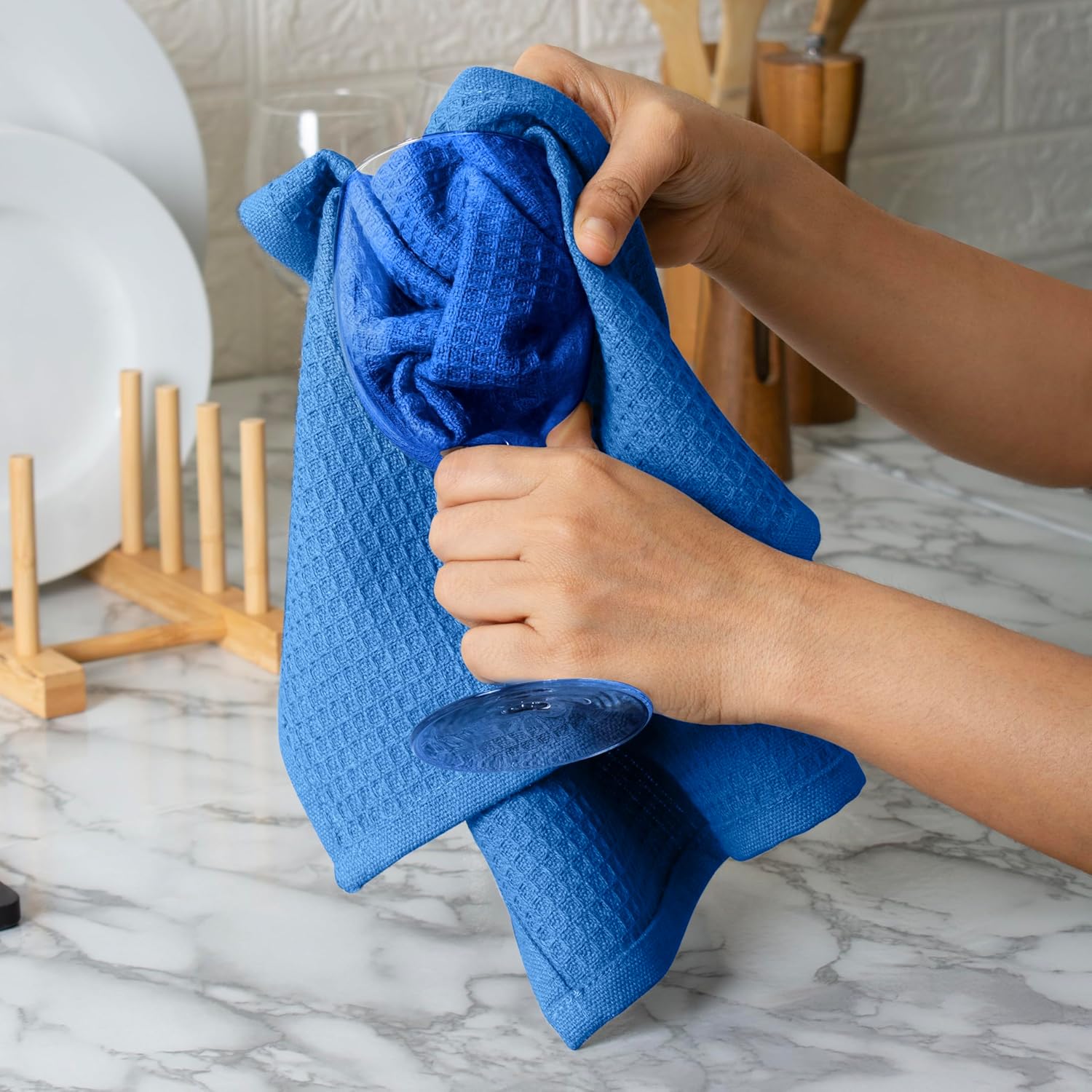 Blue Needles Waffle Weave Kitchen Towels, 15x25 Inches 100% Cotton Set of 4 Dish Towels for Kitchen, Ultra Soft & Absorbent with Hanging Loop, Spring Summer Dish Rags for Quick Drying - Sky Blue - Image 7