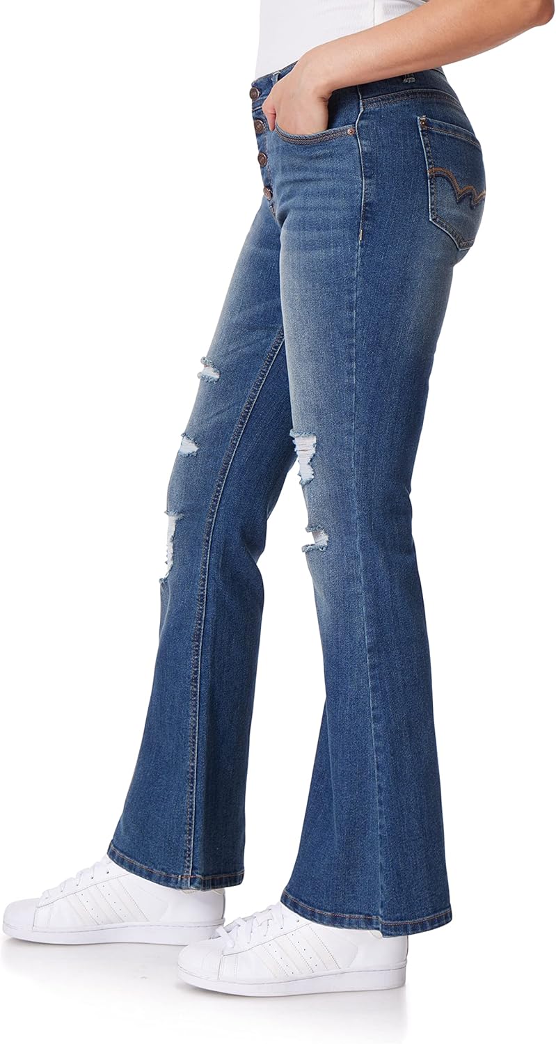 WallFlower Womens Flirty Curvy Super Flare High Rise Insta Stretch Juniors Jeans - Image 4