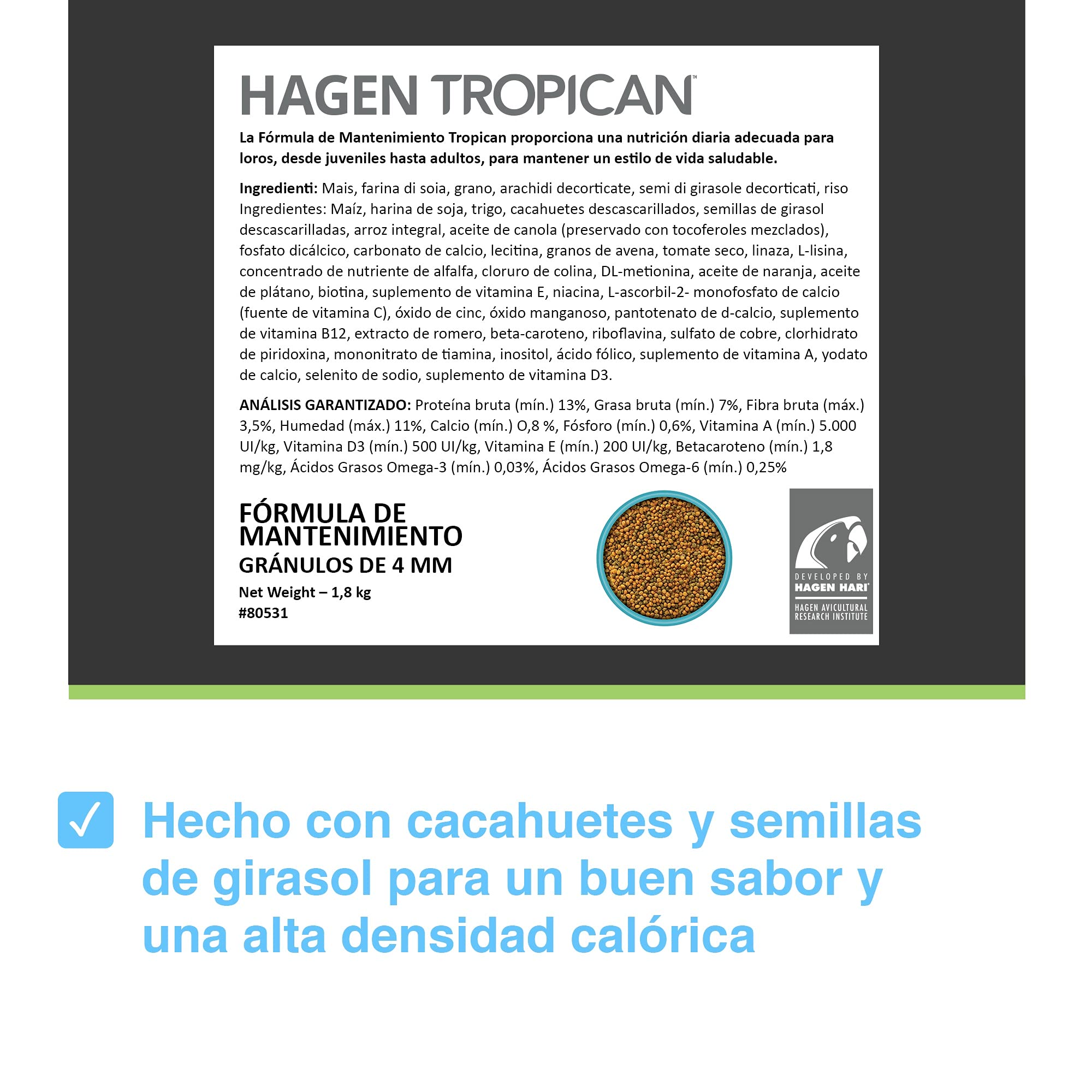 Tropican Mantenimiento para Loros - 1,8 kg
