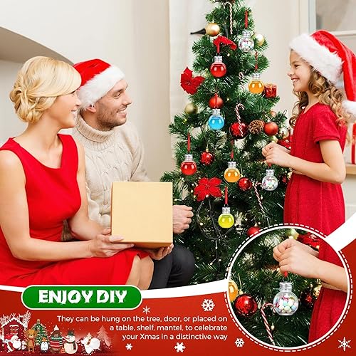 Miniatura 5 de Nuogo 60 bolas de alcohol de Navidad rellenables de plástico, adornos colgantes para árbol de Navidad, botellas de agua, bombillas con cuerdas rojas