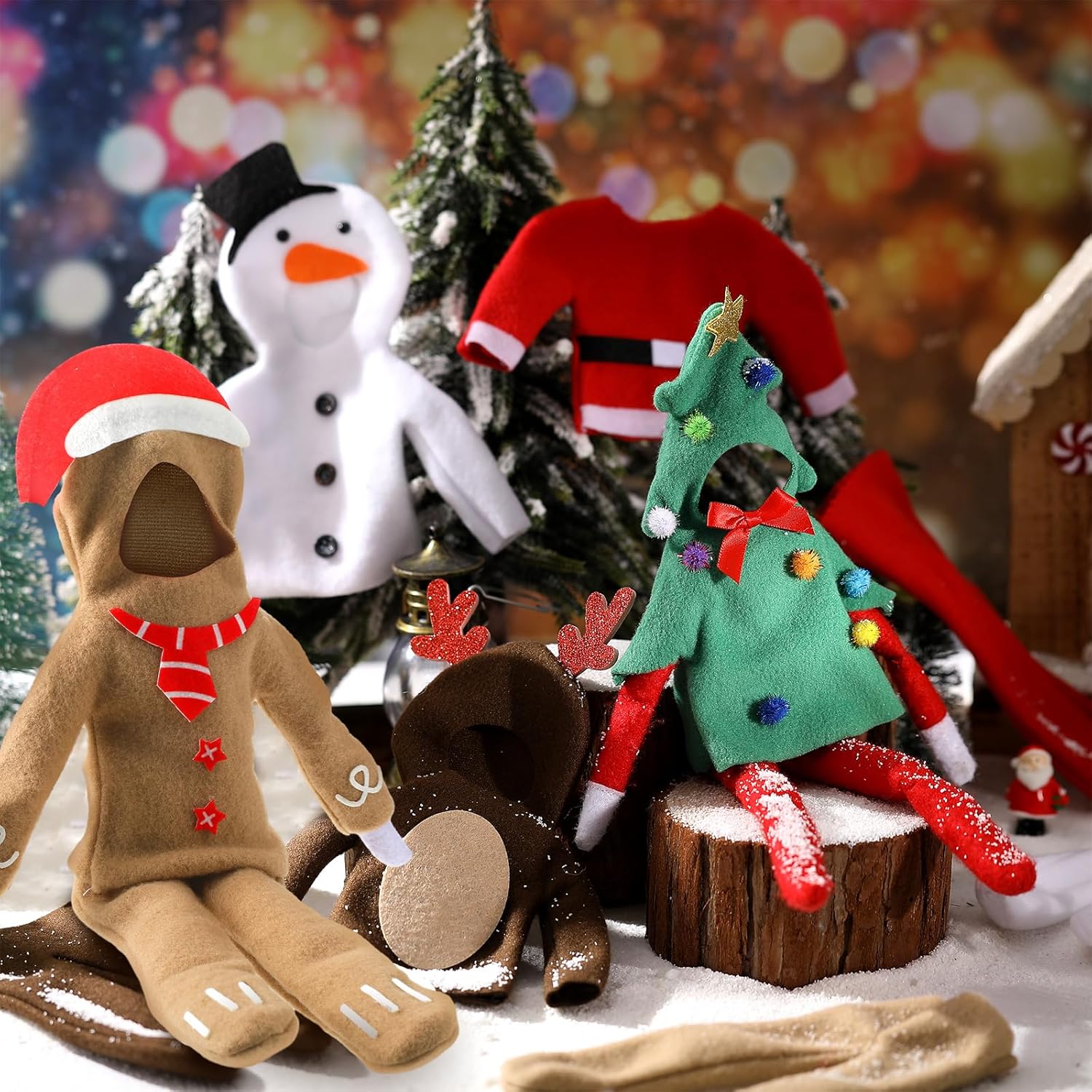 HooLing 5 Set Doll Accessories Clothes Christmas Costume Santa Elk Snowman Gingerbread Xmas Tree Doll Clothing Holiday Outfits for Christmas Party Decorations (Cute)