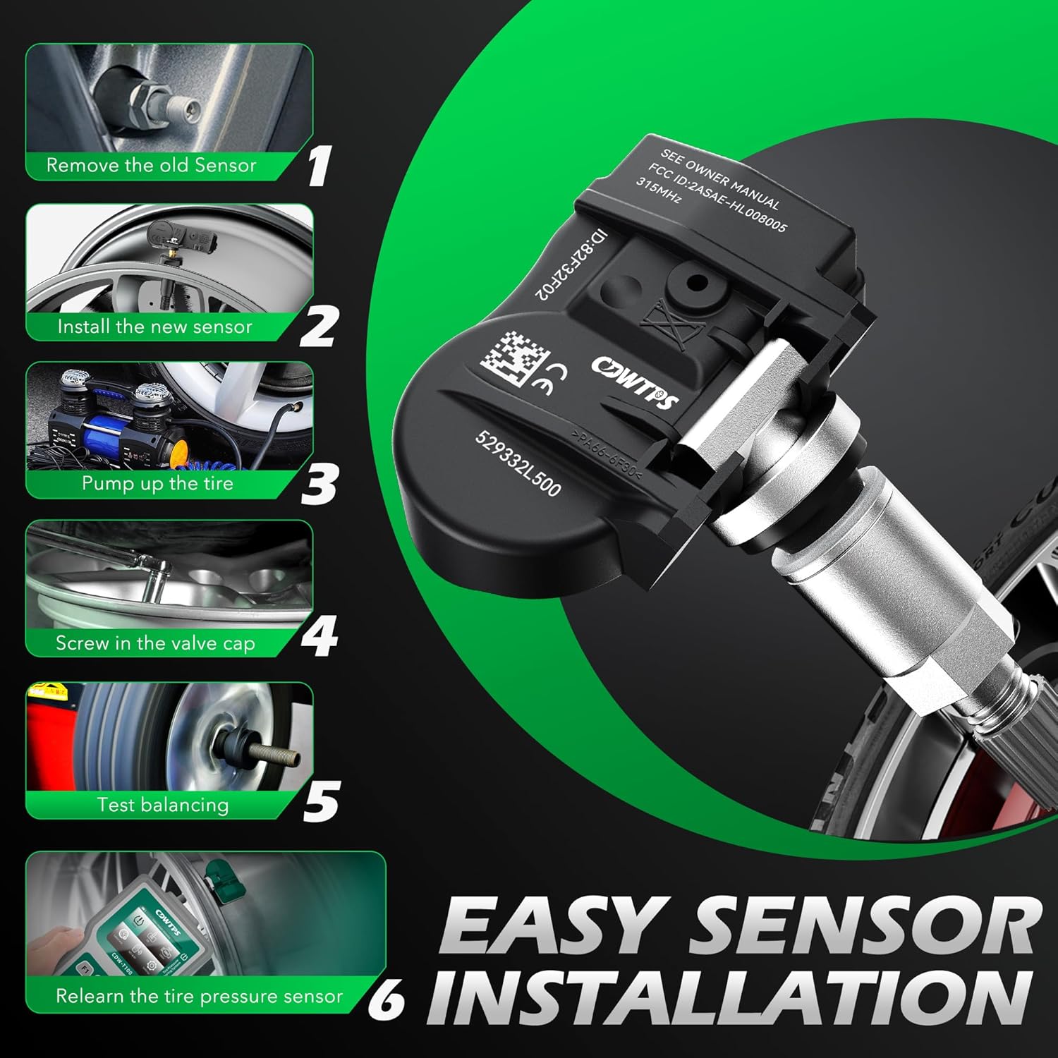 TPMS Sensor Tire Pressure Monitoring System Sensor Compatible for Hyundai Kia - Accent, Equus, Sonata, Forte, K5, Optima, Sorento, Soul - 315MHZ